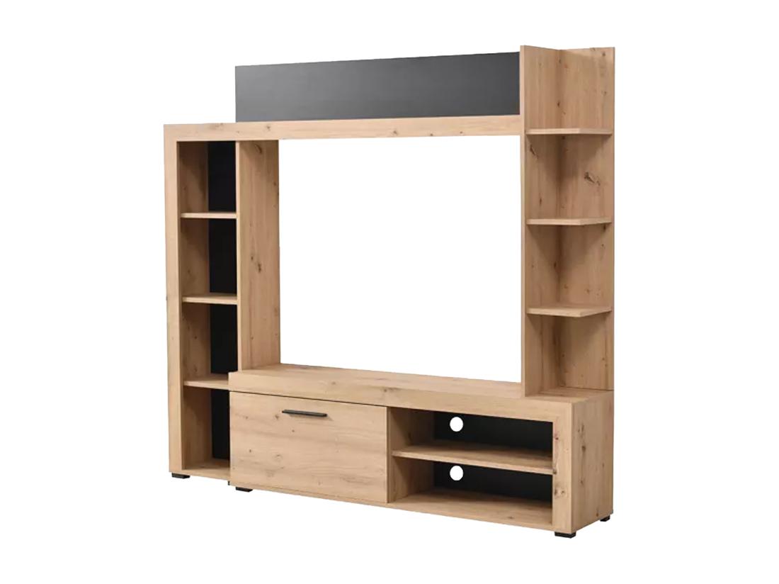 Vente Unique Mur TV BALTIMORE - Avec Rangements - Coloris : Chêne & Anthracite