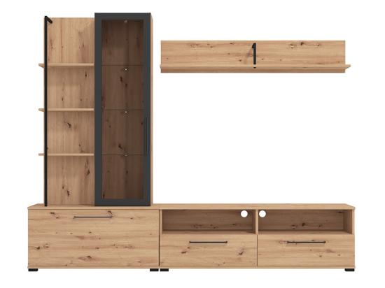 Vente Unique Mur TV DUBLIN Avec Rangements - Coloris: Chêne & Noir