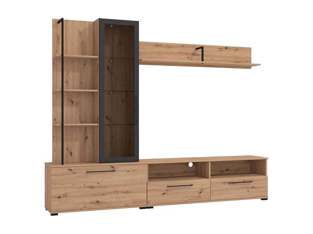 Vente Unique Mur TV DUBLIN Avec Rangements - Coloris: Chêne & Noir