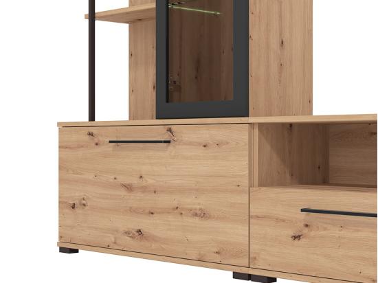 Vente Unique Mur TV DUBLIN Avec Rangements - Coloris: Chêne & Noir