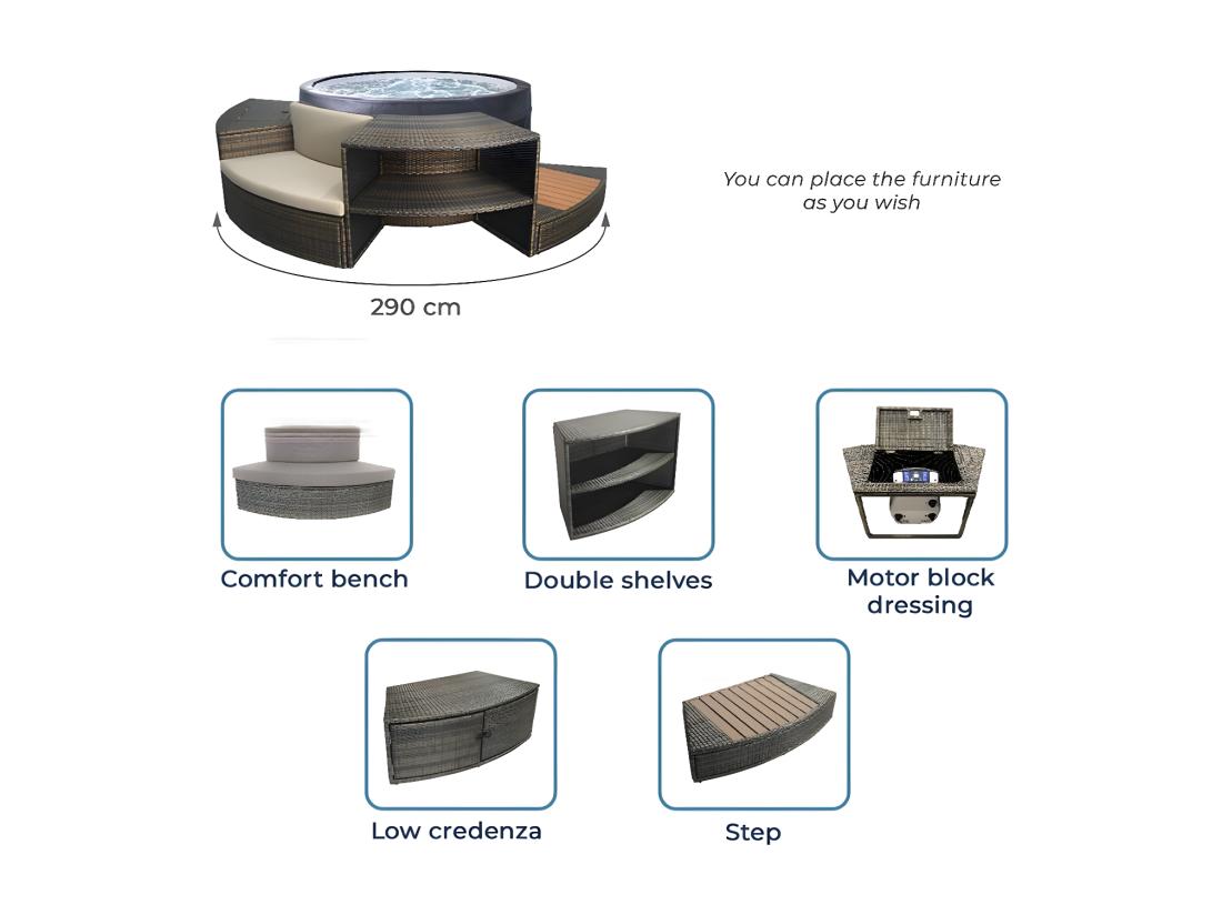 Vente Unique NETSPA - SP-VIP140MOB2 - NetSpa Vita 4 Places + Mobilier - SPA Semi Rigide - Rond