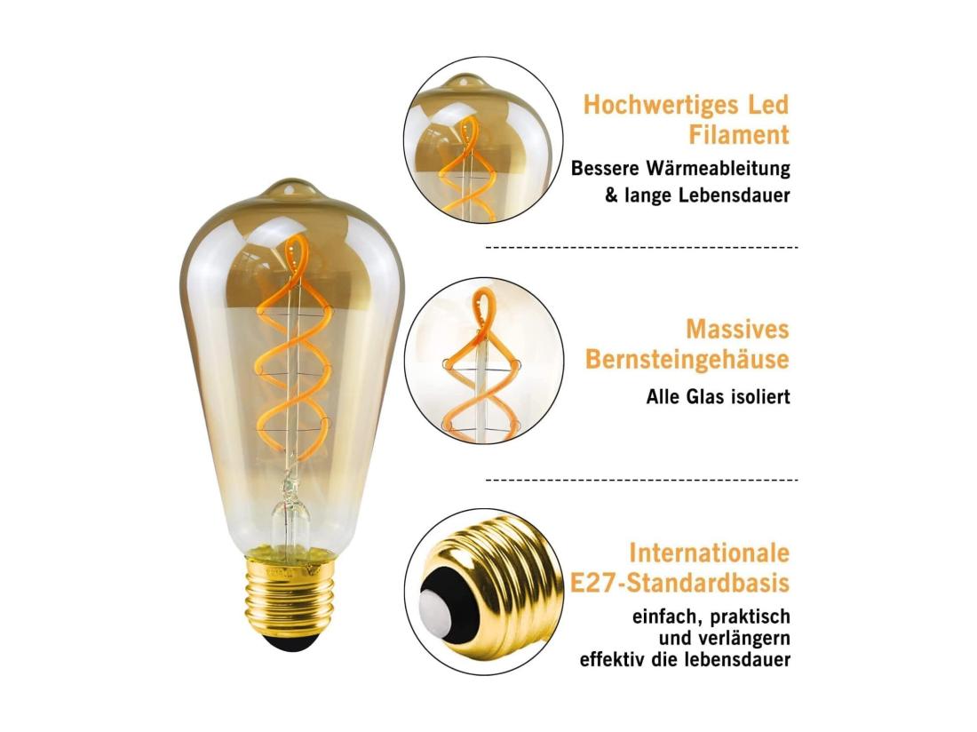 Vente Unique NETTLIFE 1 Ampoule Edison E27 LED Vintage Ampoules Décoratives Rétro 4W Lampes à Filament Spirale LED ST64 2200K