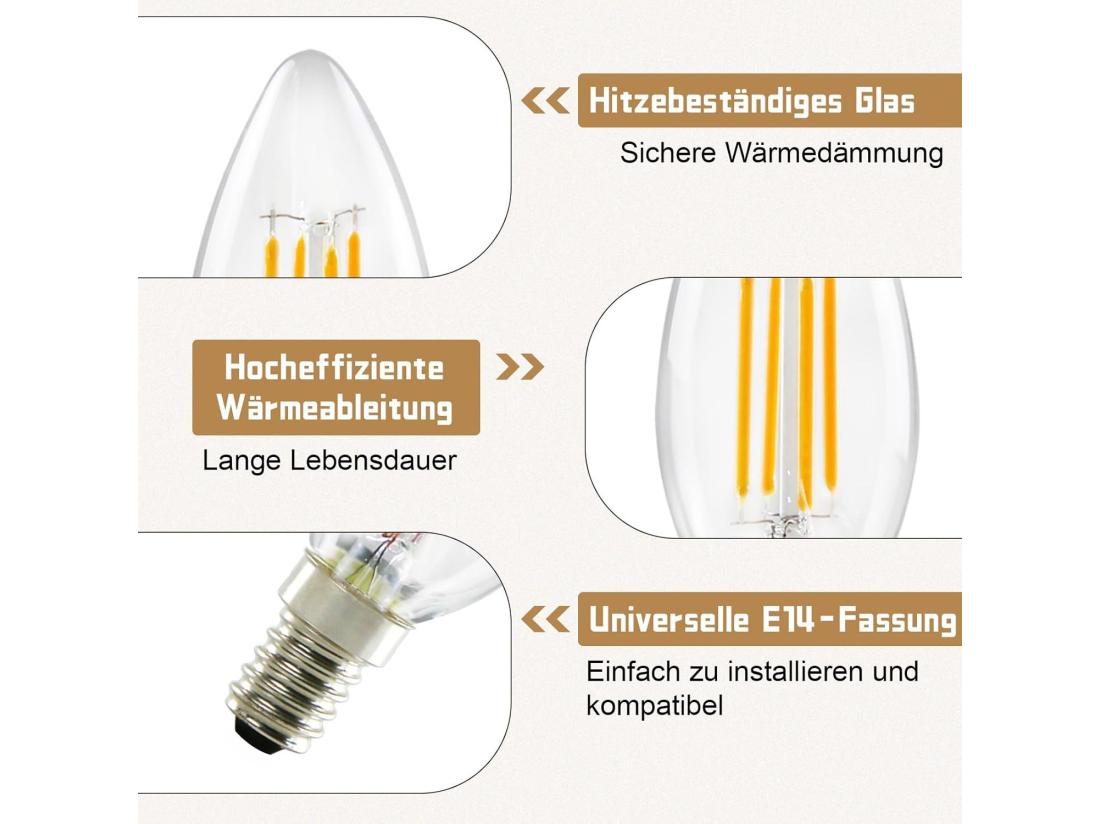 Vente Unique NETTLIFE Ampoule LED E14 Blanc Chaud 6 Pièces 4W Lampe Bougie Filament Vintage 2700K