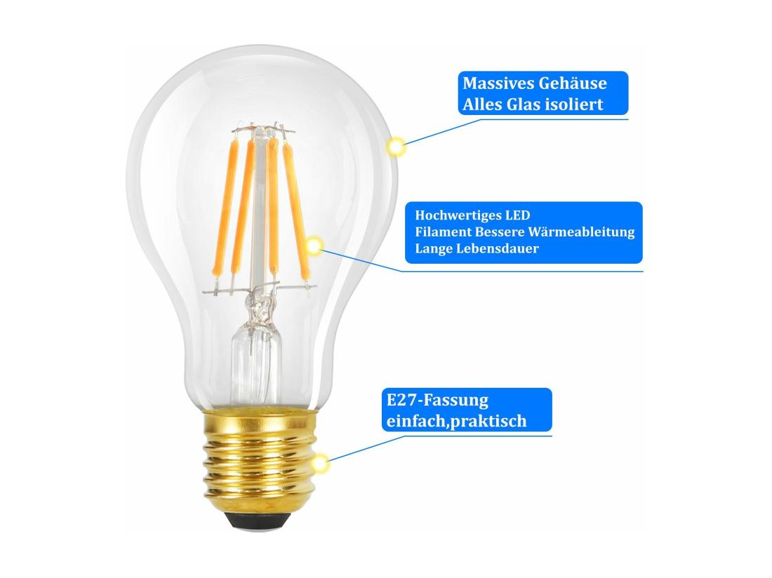Vente Unique NETTLIFE Ampoules LED 6 Pièces Ampoule E27 4W 2700K A60 Ampoules Edison Vintage