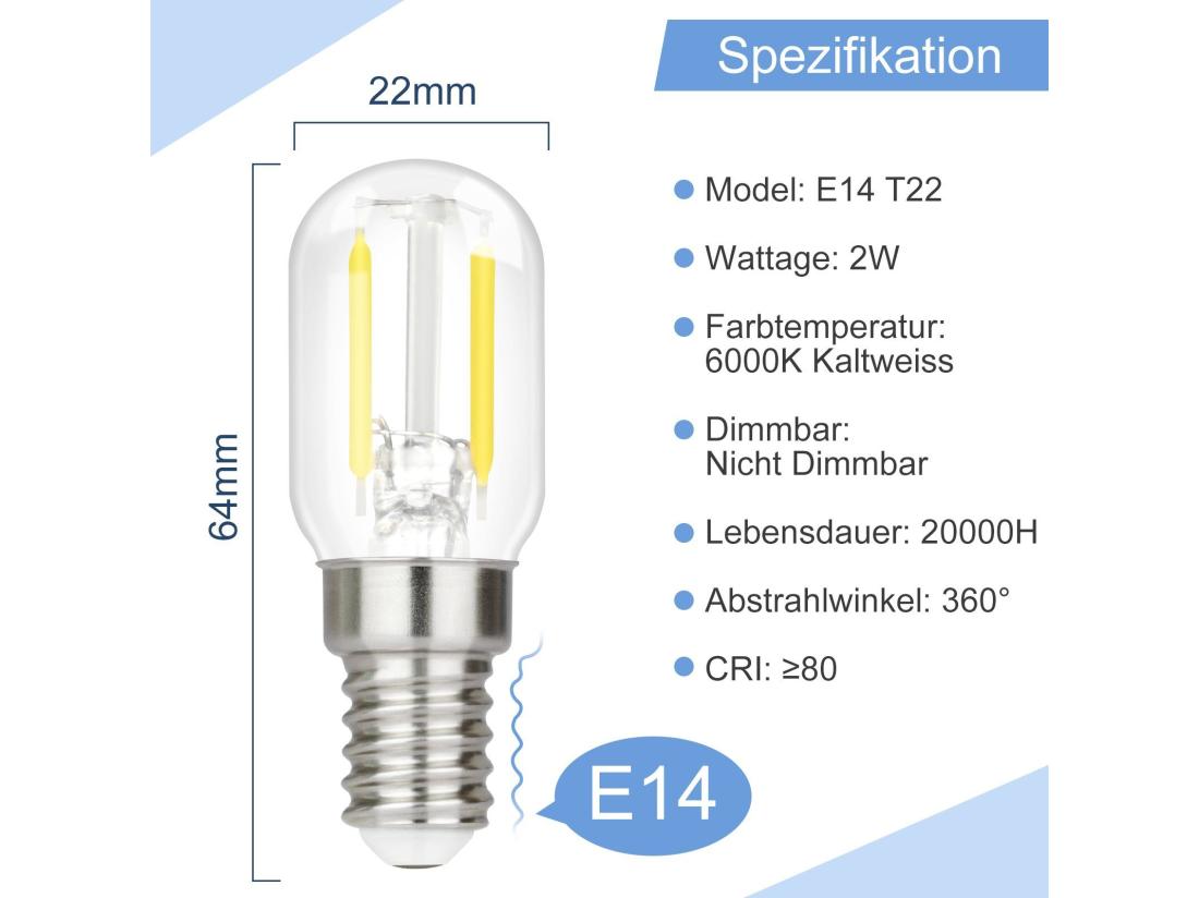 Vente Unique NETTLIFE Ampoules LED Ampoules LED E14 Ampoules Vintage T22 2W E14 2 Pièces Blanc Froid 6000K