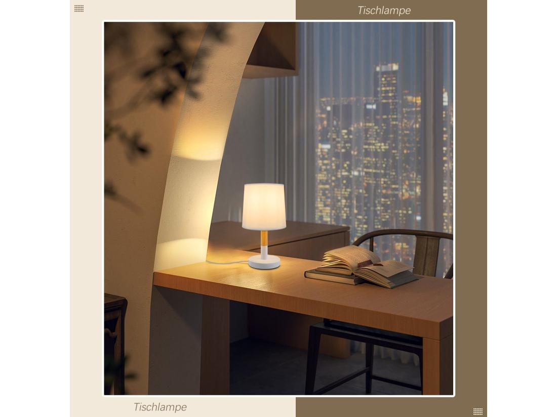 vente unique NETTLIFE Lampe de chevet Set de 2 lampes de table Salon - en bois E27 Douille Bedside Lamp Chambre à coucher Blanc