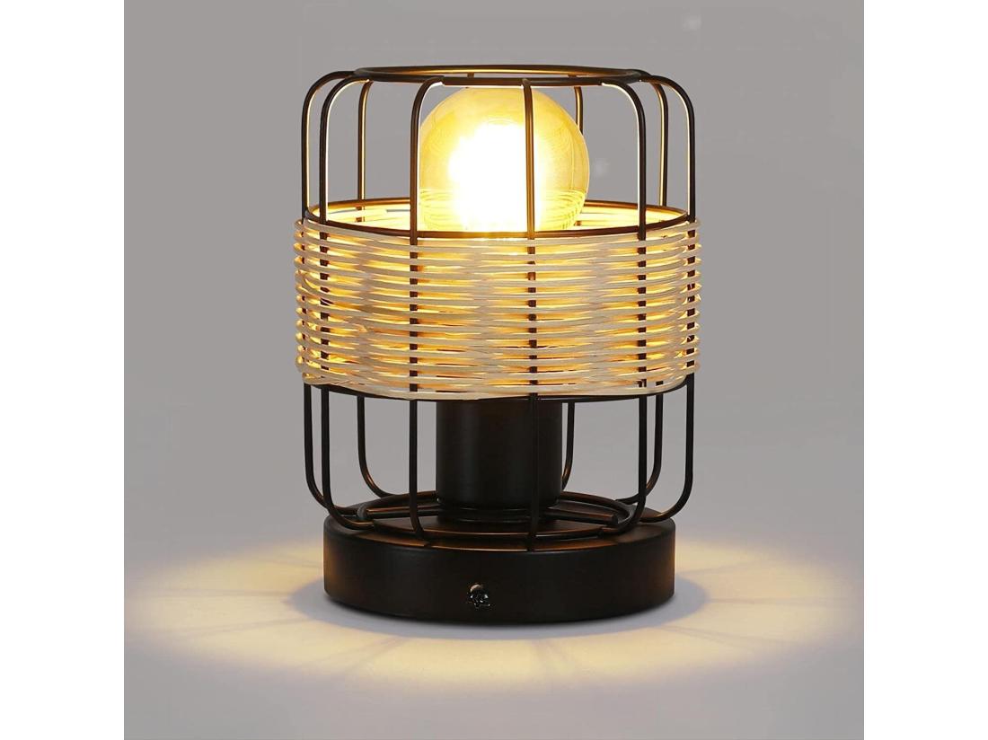 Vente Unique NETTLIFE Lampe De Table Vintage: Petite Lampe De Table Boho Lampe Salon Noir En Rotin Métal E27 Scandinave Lampe De Bureau Déco Campagne- Sans Ampoule