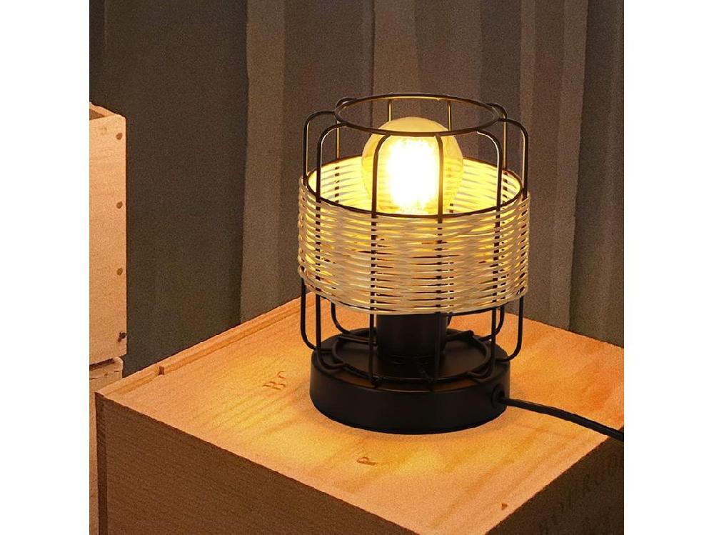 Vente Unique NETTLIFE Lampe De Table Vintage: Petite Lampe De Table Boho Lampe Salon Noir En Rotin Métal E27 Scandinave Lampe De Bureau Déco Campagne- Sans Ampoule