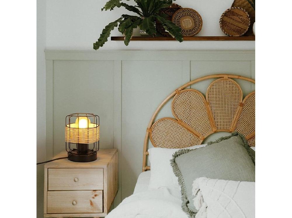 Vente Unique NETTLIFE Lampe De Table Vintage: Petite Lampe De Table Boho Lampe Salon Noir En Rotin Métal E27 Scandinave Lampe De Bureau Déco Campagne- Sans Ampoule