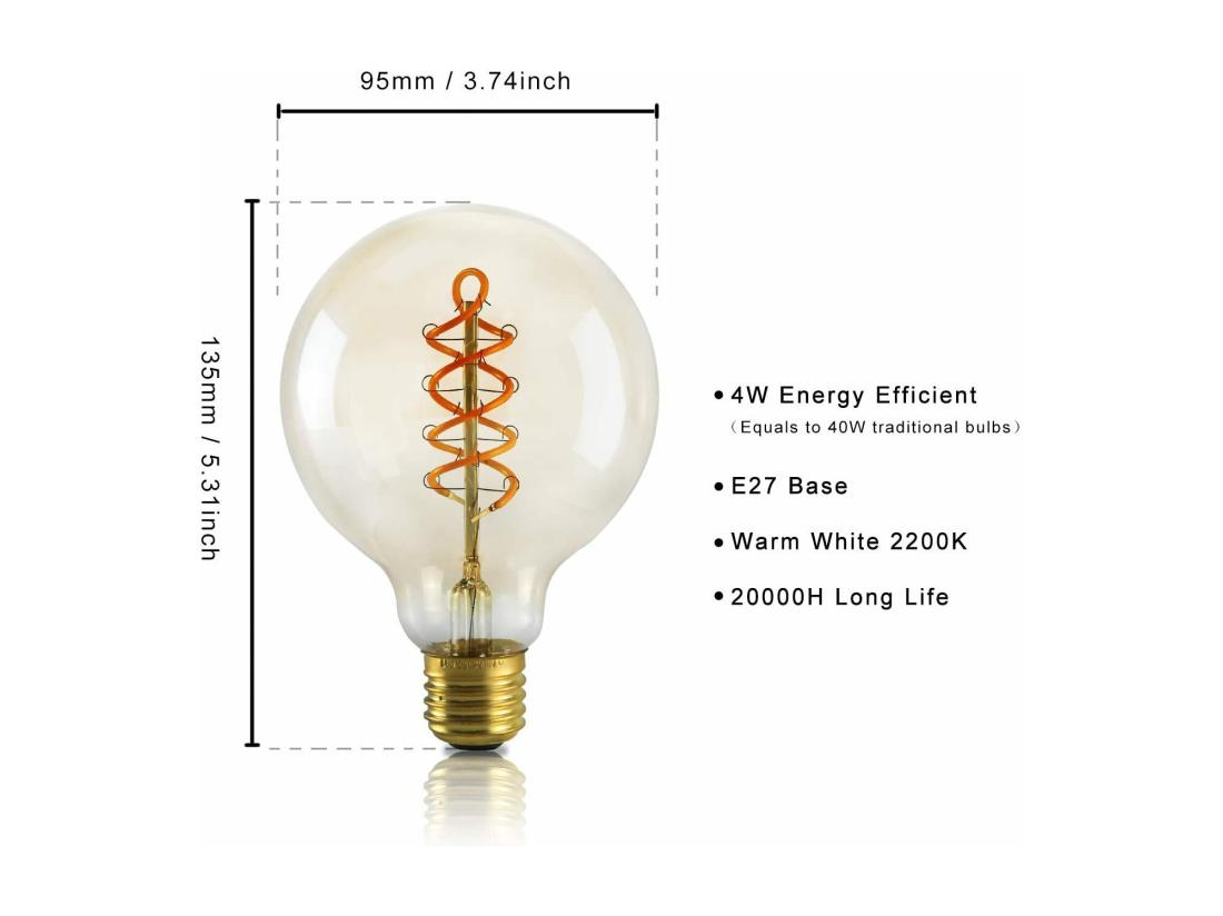 Vente Unique NETTLIFE Lot De 1 Ampoules LED E27 Ampoule G95 Vintage Blanc Chaud 4W 2200K Edison Ampoule Rétro à Filament Lampe à économie D'énergie Pour Maison