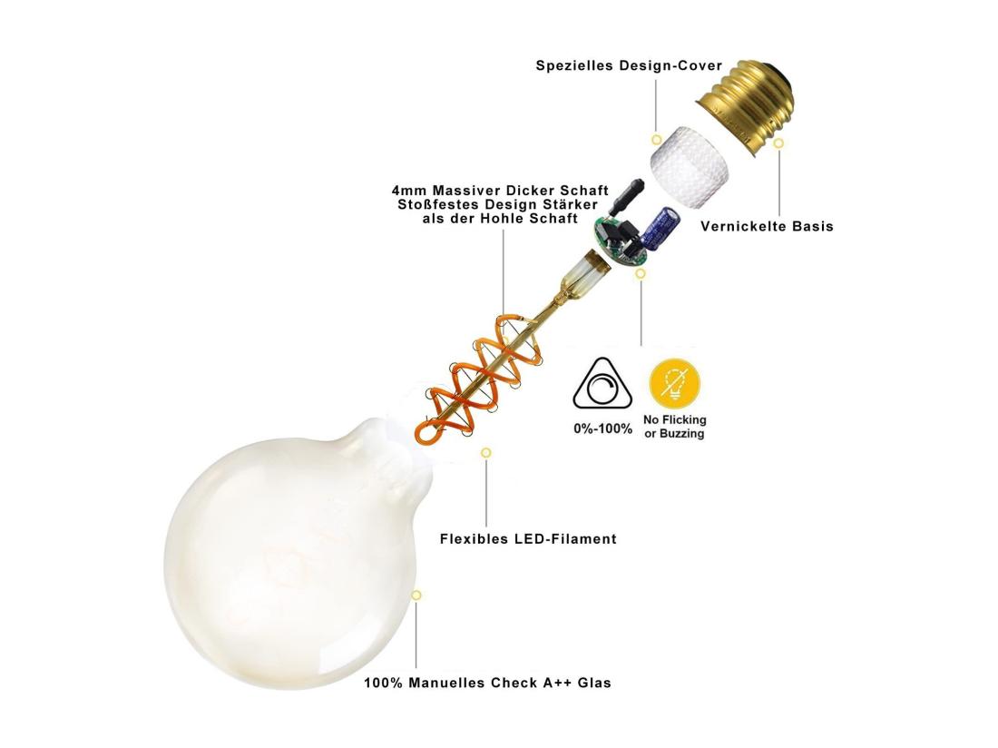 vente unique NETTLIFE Lot de 1 ampoules LED E27 ampoule G95 vintage blanc chaud 4W 2200K Edison ampoule rétro à filament lampe à économie d'énergie pour maison