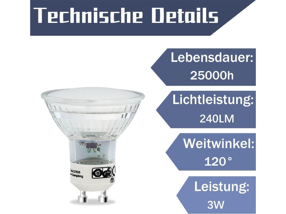 Vente Unique NETTLIFE Lot De 10 Ampoules LED GU10 Blanc Chaud 4W - PAR16 Spot Encastrable Angle De Faisceau 120° Éclairage 3000K Lampe De Cuisine Plafonnier