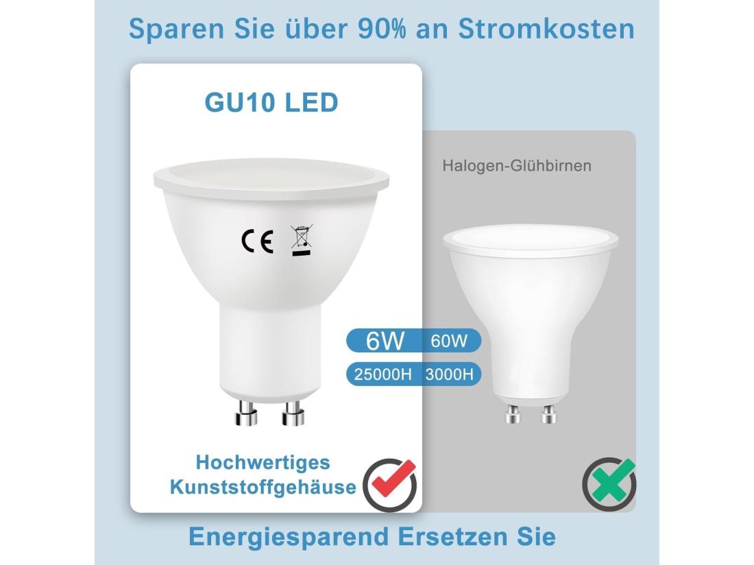 vente unique NETTLIFE Lot de 10 ampoules LED GU10 Blanc Froid L'ampoule LED 6W 5000K remplace une 60W économie d'énergie angle de faisceau 110° non dimmable Paquet