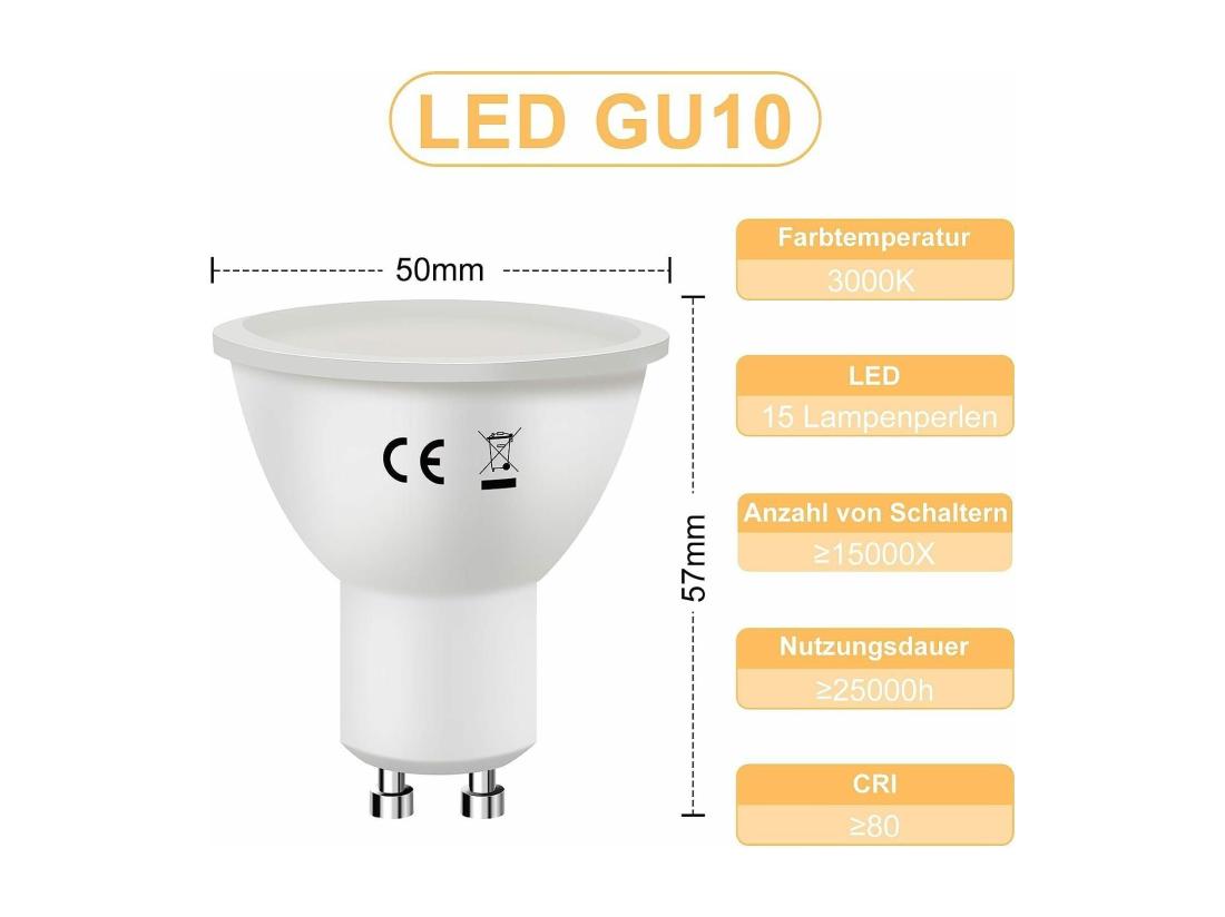 Vente Unique NETTLIFE Lot De 10 Lampes LED GU10 Blanc Chaud 3000K 6W Remplace Les Ampoules à Incandescence 60W économie D'énergie Angle De Faisceau 110° Ampoule