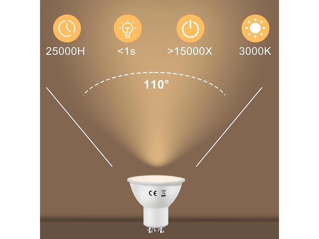 vente unique NETTLIFE Lot de 10 lampes LED GU10 Blanc chaud 3000K 6W remplace les ampoules à incandescence 60W économie d'énergie angle de faisceau 110° ampoule