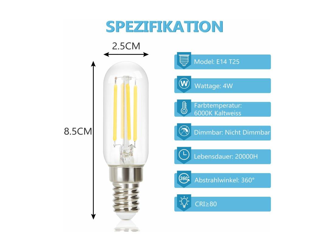 Vente Unique NETTLIFE Lot De 2 Ampoules LED E14 Blanc Froid Vintage T25 4W 6000K à économie D'énergie Style Edison Avec Filament Pour Hotte Aspirante En Verre