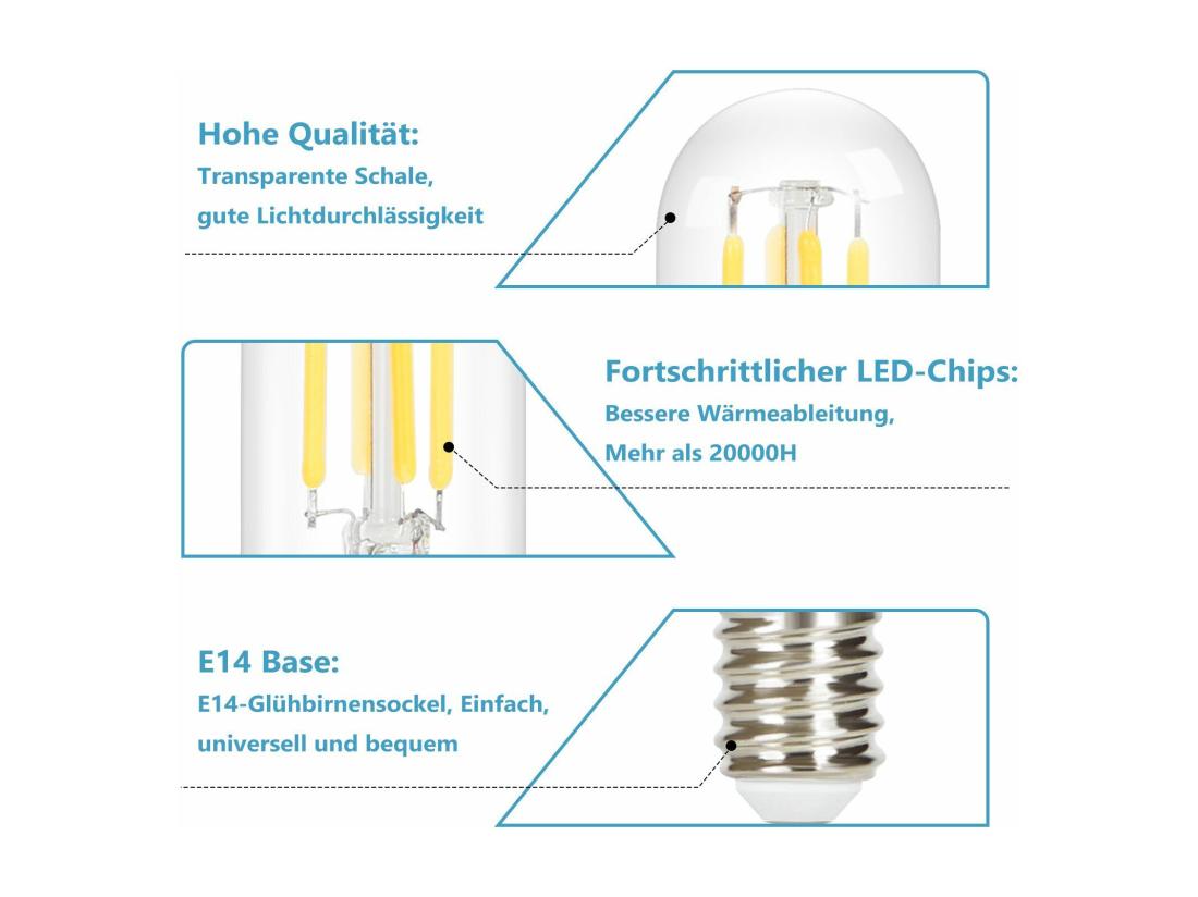 Vente Unique NETTLIFE Lot De 2 Ampoules LED E14 Blanc Froid Vintage T25 4W 6000K à économie D'énergie Style Edison Avec Filament Pour Hotte Aspirante En Verre