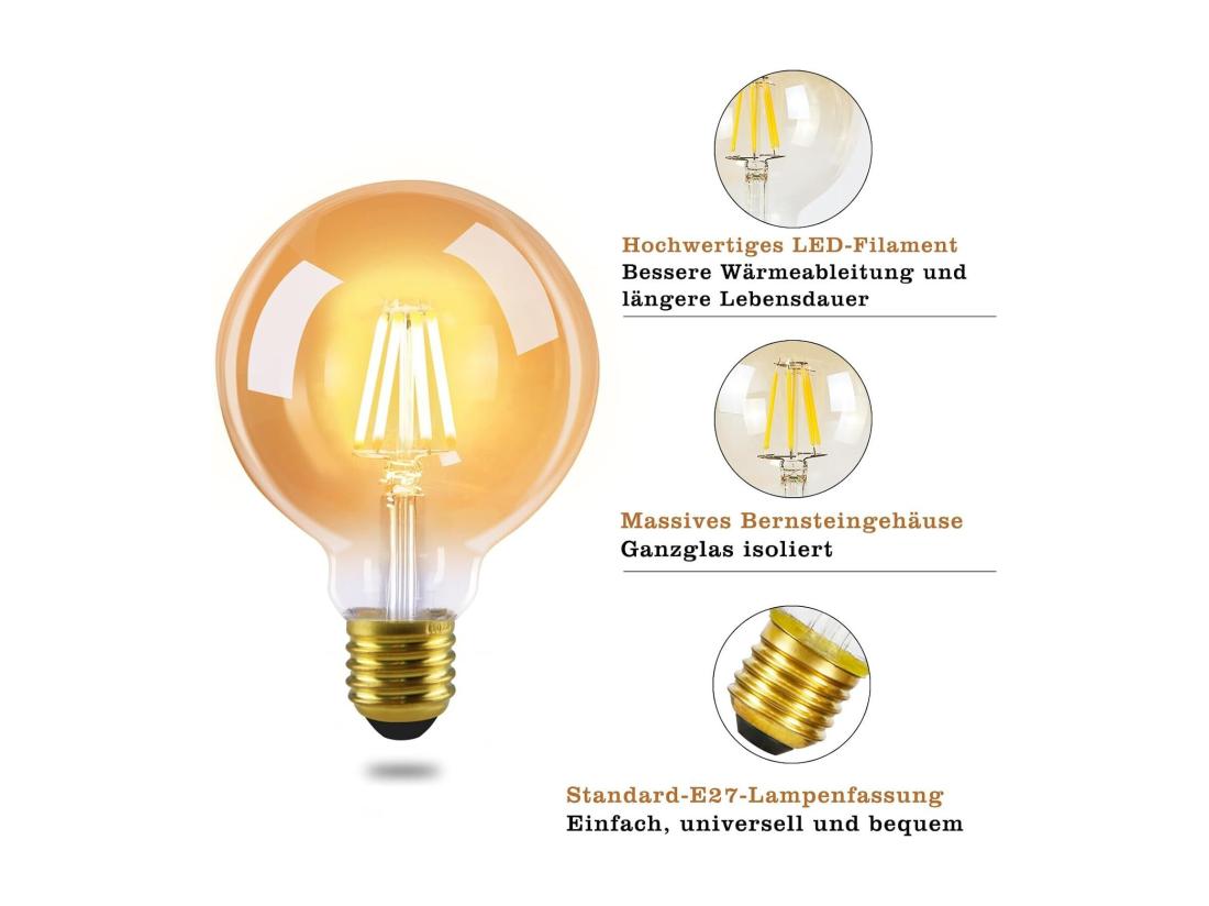 vente unique NETTLIFE Lot de 2 ampoules LED E27 lampe vintage - ampoule à filament blanc chaud G95 2700K 4W Edison idéale pour maison hôtel café bar