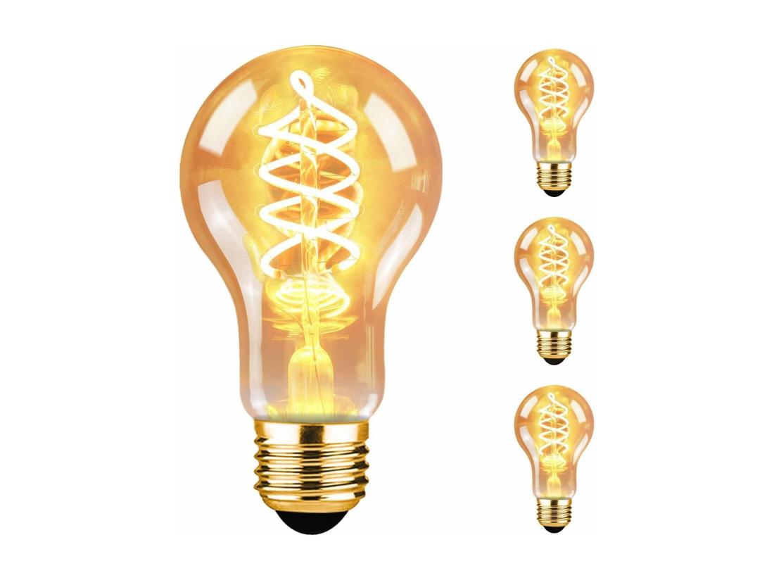 Vente Unique NETTLIFE Lot De 3 Ampoules LED E27 Blanc Chaud A60 Filament 2200K Edison Ampoules Rétro 4W Décoratives Vintage