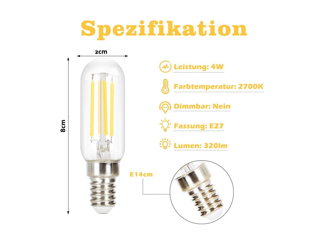 vente unique NETTLIFE Lot de 4 ampoule LED E14 lampe vintage - T25 blanc chaud filament ampoule Edison 2700K 4W blanc chaud ampoule
