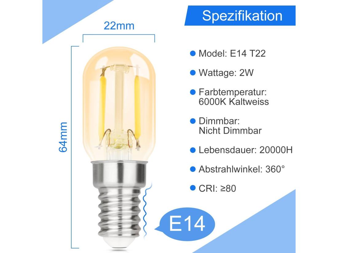 Vente Unique NETTLIFE Lot De 4 Ampoules LED E14 Blanc Froid Lampes Vintage T22 2W Rétro Edison 6000K économie D'énergie Douille De Lampe De Réfrigérateur
