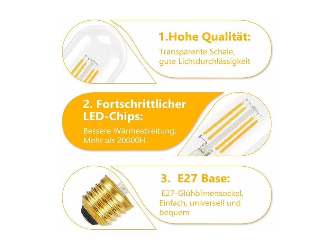 Vente Unique NETTLIFE Lot De 4 Ampoules LED E27 Blanc Chaud Vintage Ampoules LED T45 4W 2700K Lampe à économie D'énergie Style Rétro Edison Verre à Filament