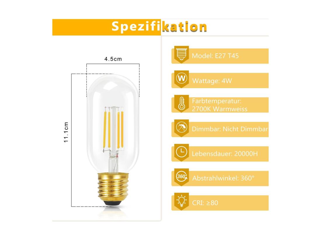 vente unique NETTLIFE Lot de 4 ampoules LED E27 blanc chaud vintage ampoules LED T45 4W 2700K lampe à économie d'énergie style rétro Edison verre à filament