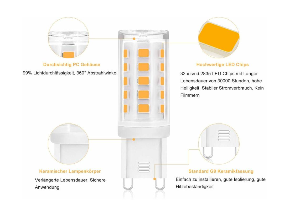 Vente Unique NETTLIFE Lot De 5 Ampoules G9 Blanc Chaud 3000K 230V Remplacement 3W Pour Lampe Halogène 28W 30W 40W Culot Petite à économie D'énergie Non Dimmable