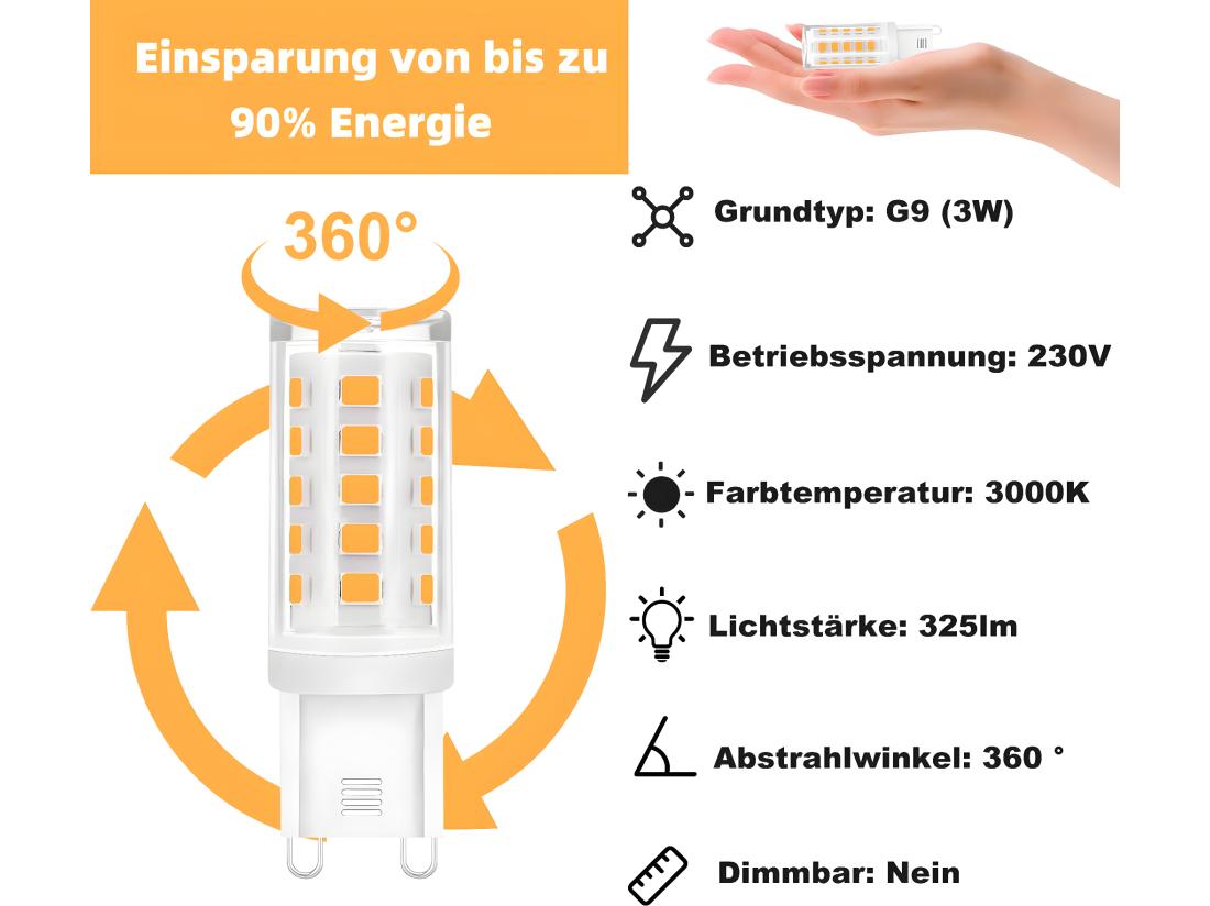 vente unique NETTLIFE Lot de 5 ampoules G9 blanc chaud 3000K 230V remplacement 3W pour lampe halogène 28W 30W 40W culot petite à économie d'énergie non dimmable