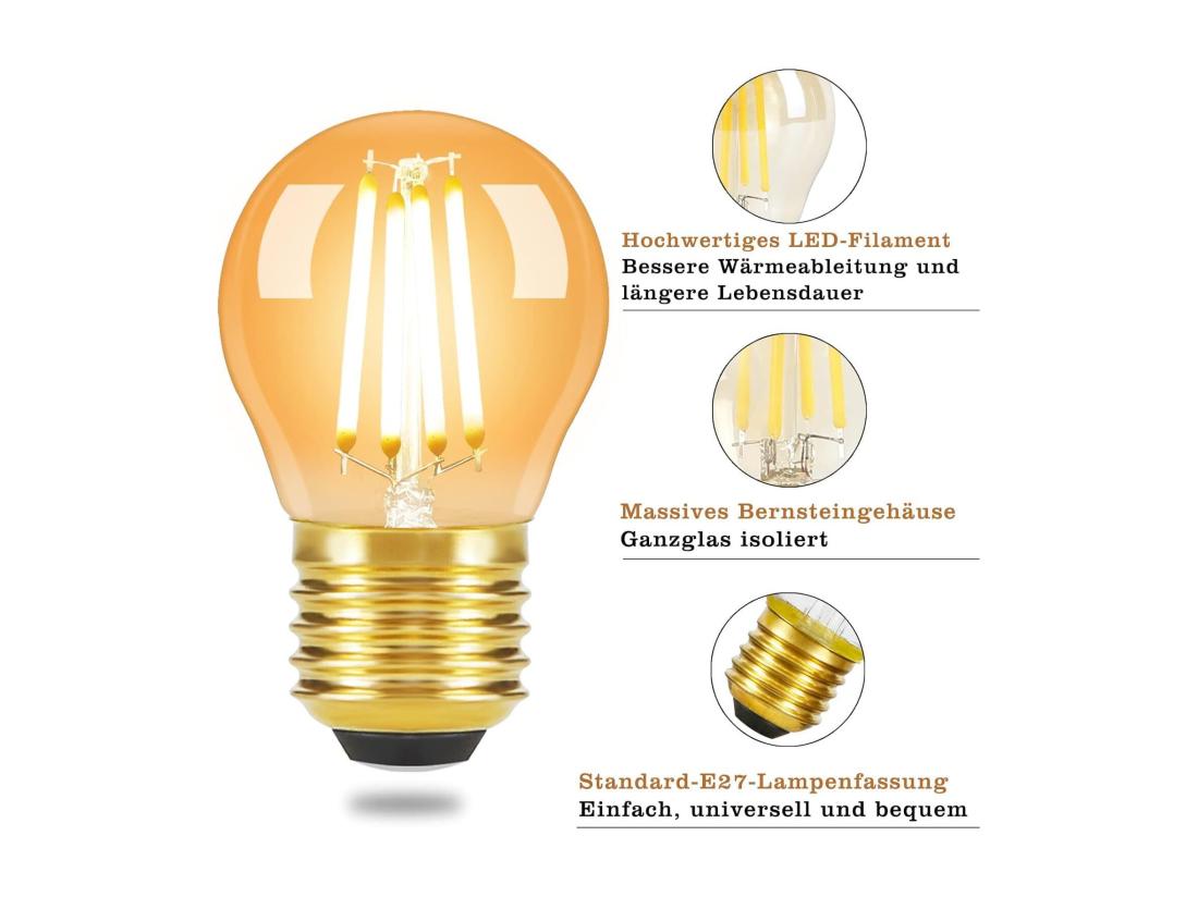 vente unique NETTLIFE Lot de 6 ampoule E27 LED Filament : G45 Vintage ampoule Edison Retro ampoule blanc chaud 2700K Bulbs 4W