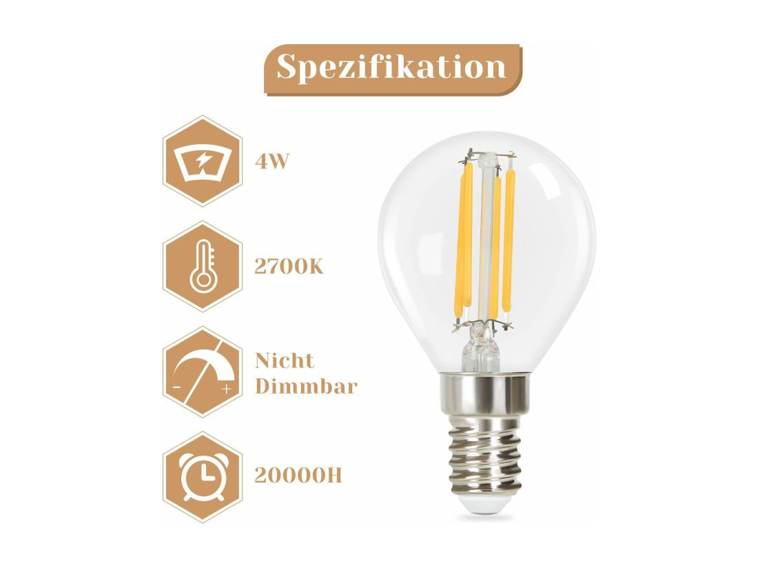 vente unique NETTLIFE Lot de 6 ampoules LED E14 vintage Edison - ampoules à filament blanc chaud G45 2700K 4W en verre de haute qualité idéales pour hôtel café