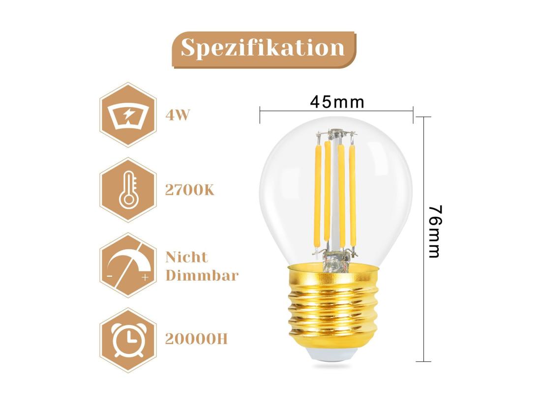 Vente Unique NETTLIFE Lot De 6 Ampoules LED E27 à Filament Vintage Blanc Chaud 2700K 4W Modèle G45 En Verre De Haute Qualité Idéales Pour Hôtel Café Maison Bar