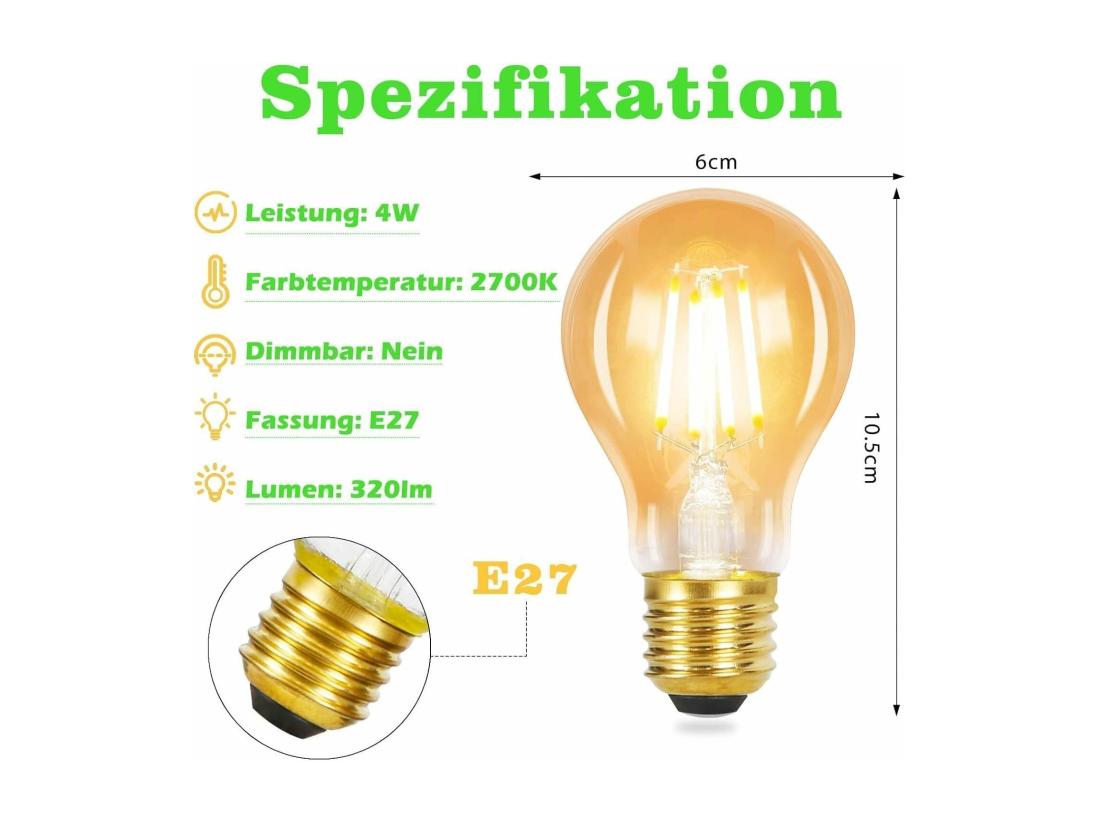 Vente Unique NETTLIFE Lot De 6 Ampoules LED E27 Blanc Chaud A60 Vintage 4W 2700K Edison à Filament Rétro Lampe à économie D'énergie Pour Maison Café Bar