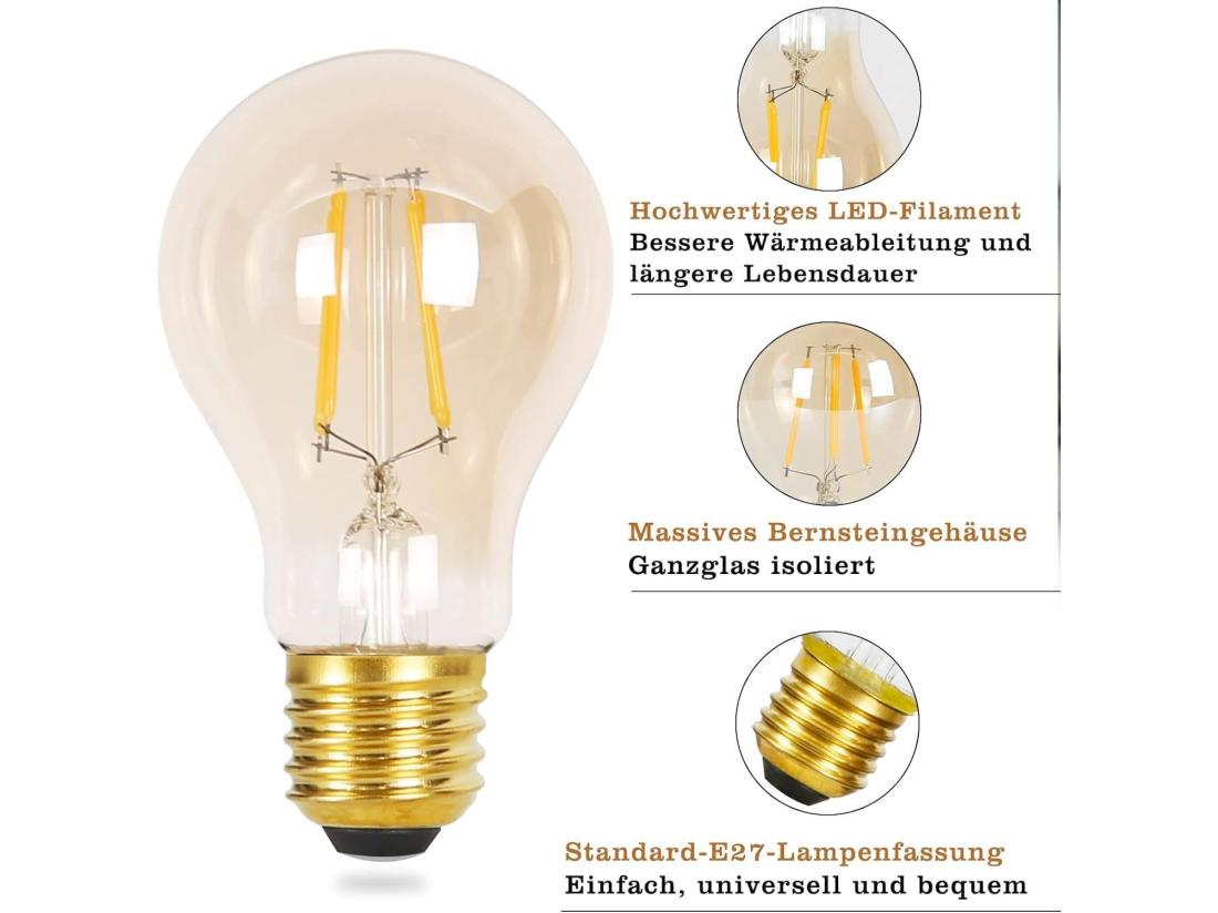 Vente Unique NETTLIFE Lot De 6 Ampoules LED E27 Blanc Chaud A60 Vintage 4W 2700K Edison à Filament Rétro Lampe à économie D'énergie Pour Maison Café Bar