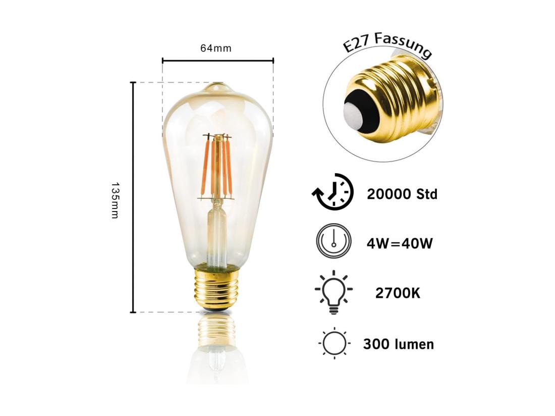 Vente Unique NETTLIFE Lot De 6 Ampoules LED E27 Blanc Chaud Ampoules Edison Rétro 2200K ST64 Lampe Antique économie D'énergie 4W Industrielle Décorative Pour