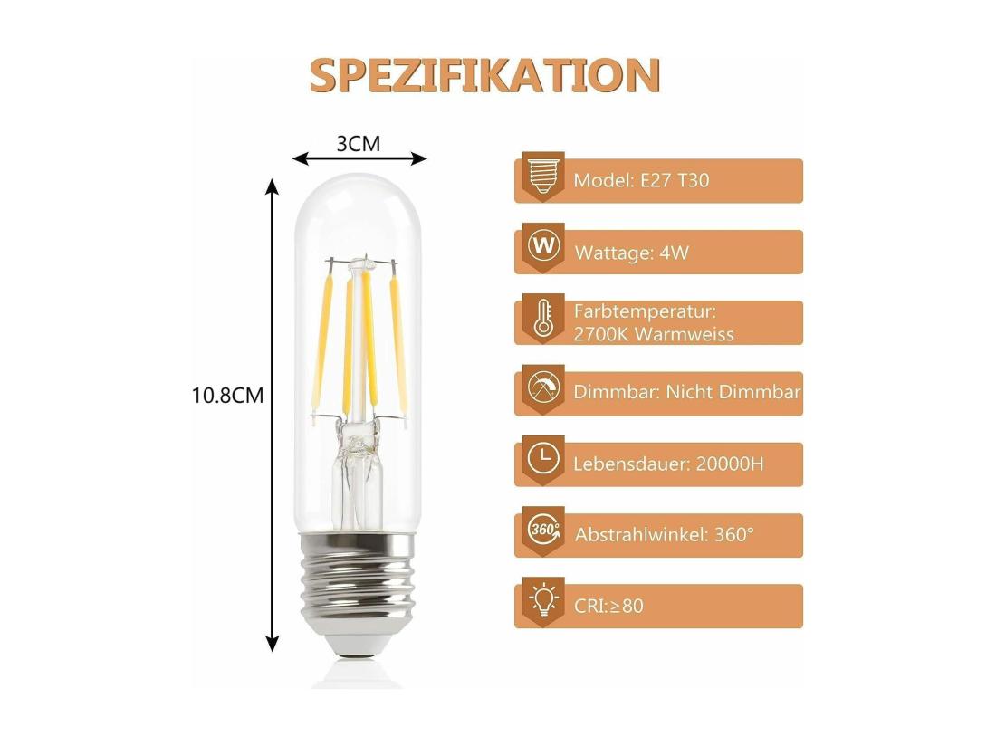 Vente Unique NETTLIFE Lot De 6 Ampoules LED E27 Blanc Chaud Lampes T30 4W Edison Vintage à Filament 2700K économie D'énergie Douille Non Dimmable