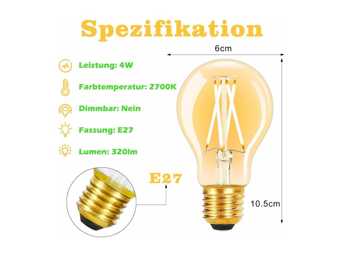Vente Unique NETTLIFE Lot De 6 Ampoules LED E27 Vintage : Ampoule A60 2700K 4W Edison à Filament Blanc Chaud Lampe Antique En Verre à économie D'énergie Pour