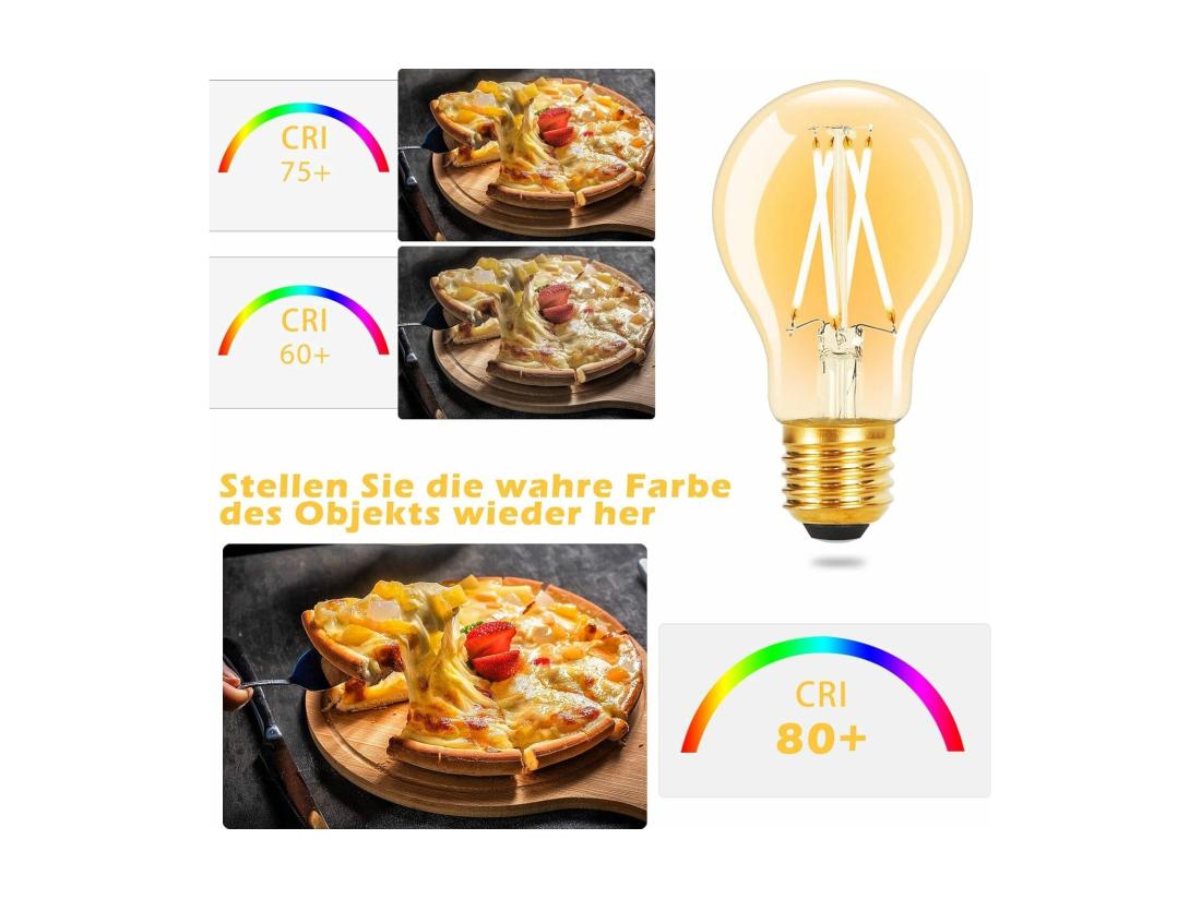 vente unique NETTLIFE Lot de 6 ampoules LED E27 vintage : ampoule A60 2700K 4W Edison à filament blanc chaud lampe antique en verre à économie d'énergie pour