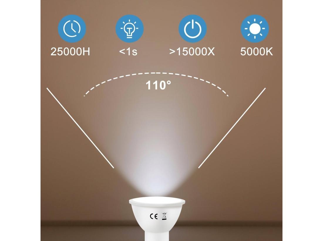 Vente Unique NETTLIFE Lot De 6 Ampoules LED GU10 Blanc Froid Lampe 6 W 5000 K Remplace Les Ampoules 60W Angle De Faisceau 110° économie D'énergie Réflecteur