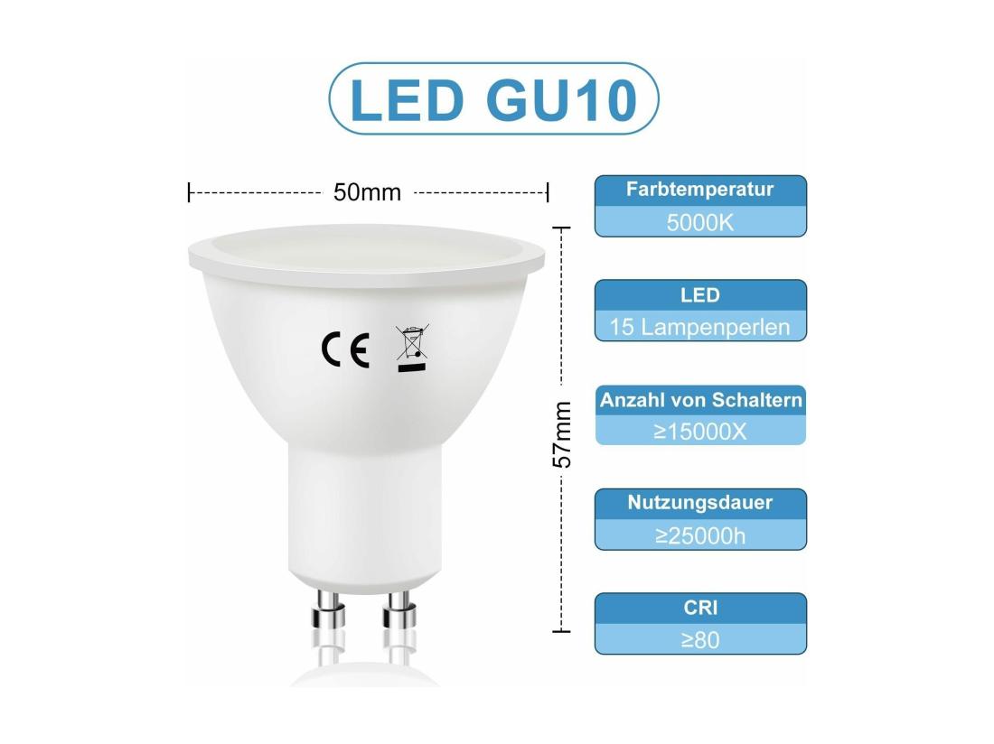 Vente Unique NETTLIFE Lot De 6 Ampoules LED GU10 Blanc Froid Lampe 6 W 5000 K Remplace Les Ampoules 60W Angle De Faisceau 110° économie D'énergie Réflecteur