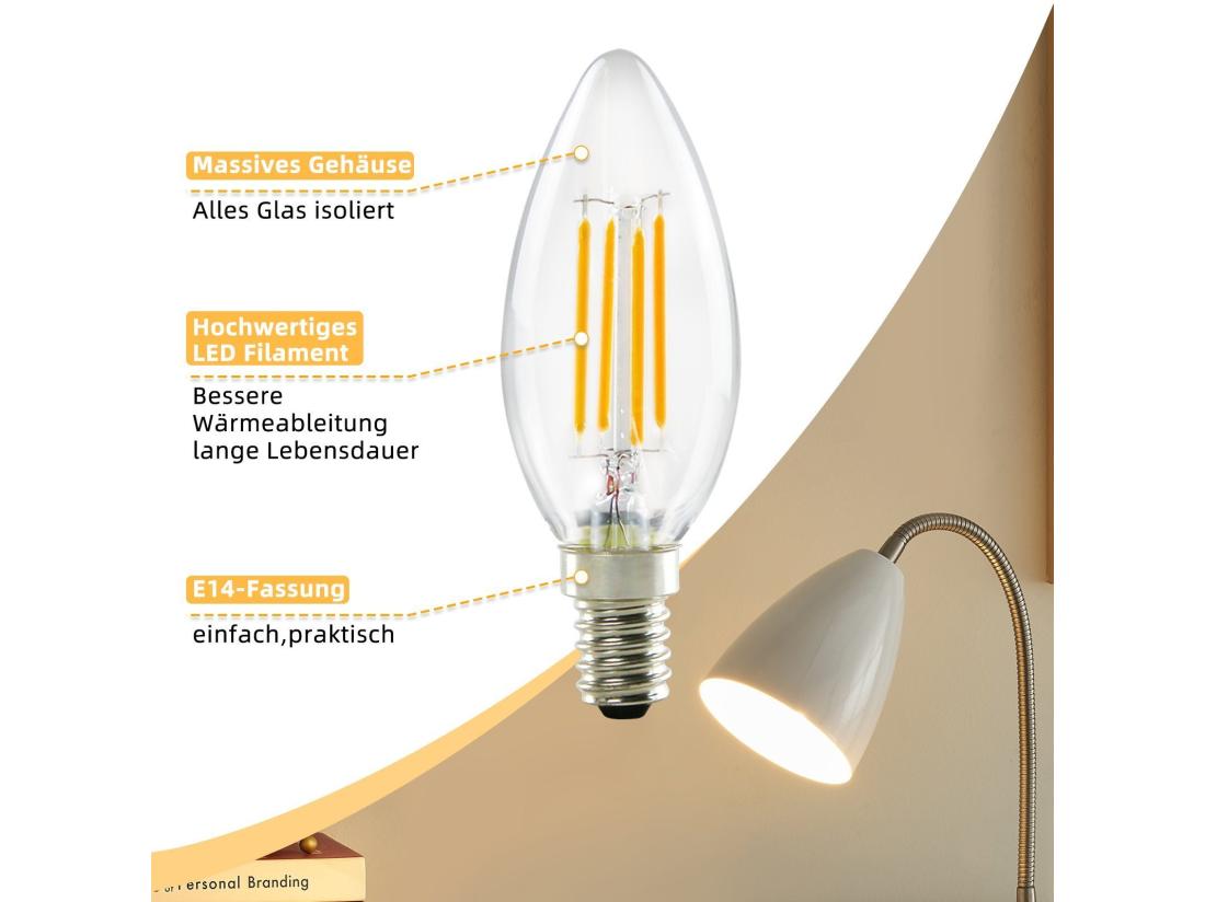 Vente Unique NETTLIFE Pack De 10 Ampoules LED E14 : Lampe Bougie Blanc Chaud De 4W (2700K) à Filament Edison C35 Rétro Vintage En Verre économie Non Dimmable