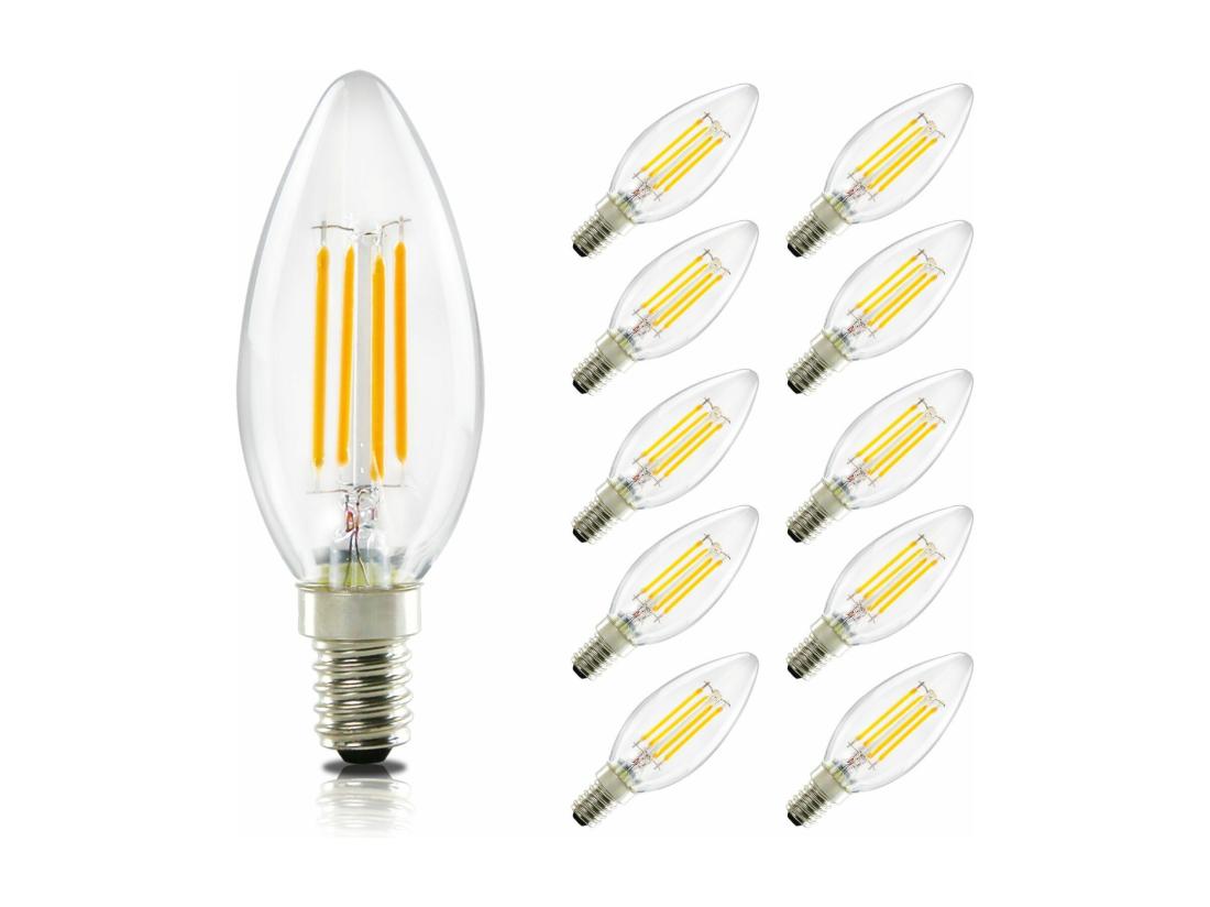 vente unique NETTLIFE Pack de 10 ampoules LED E14 : lampe bougie blanc chaud de 4W (2700K) à filament Edison C35 rétro vintage en verre économie non dimmable