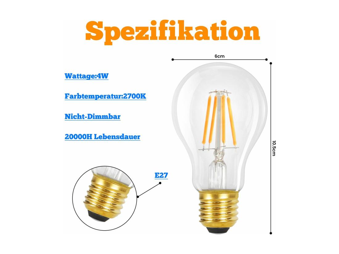 vente unique NETTLIFE Pack de 3 ampoules LED E27 lampe vintage A60 Edison de 4W 2700K blanc chaud à filament rétro économie d'énergie pour maison café non dimmable