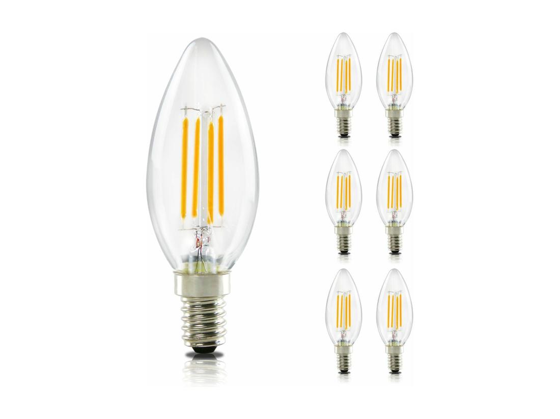 Vente Unique NETTLIFE Pack De 6 Ampoules LED E14 Lampe Bougie Blanc Chaud De 4W 2700K à Filament Edison C35 Rétro Vintage En Verre économie D'énergie Non Dimmable