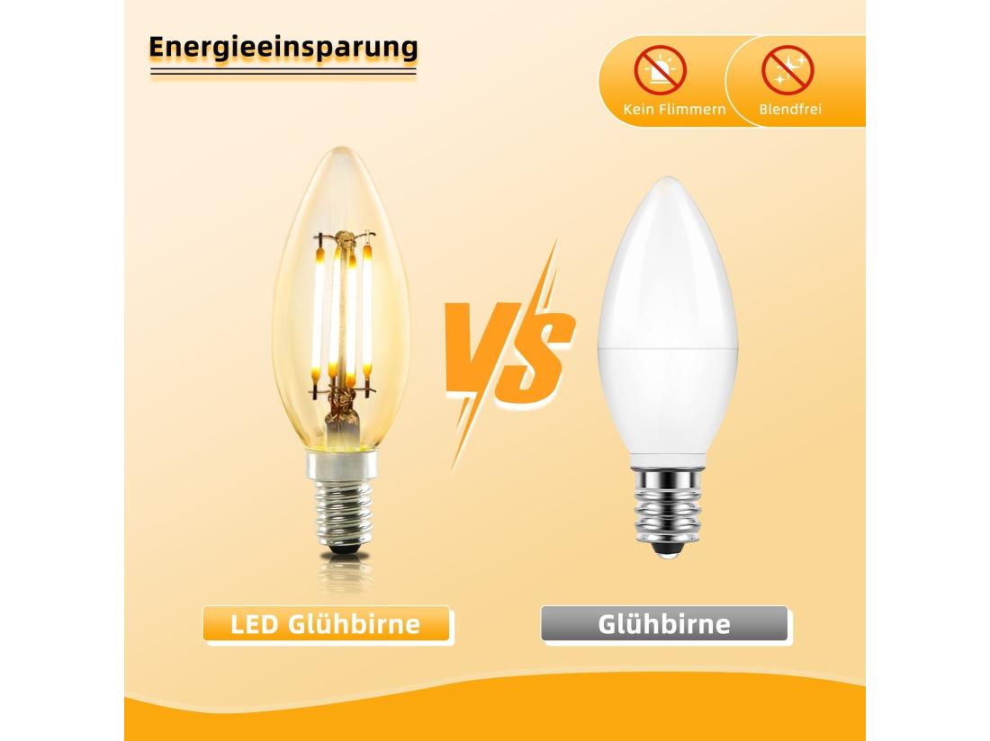 Vente Unique NETTLIFE Pack De 6 Ampoules LED E14 Lampe Bougie Blanc Chaud De 4W 2700K à Filament Edison C35 Rétro Vintage En Verre économie D'énergie Non Dimmable