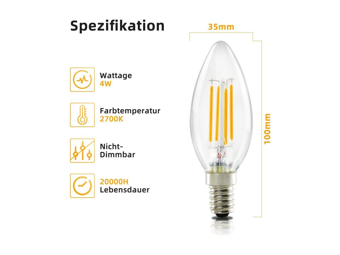 vente unique NETTLIFE Pack de 6 ampoules LED E14 lampe bougie blanc chaud de 4W 2700K à filament Edison C35 rétro vintage en verre économie d'énergie non dimmable