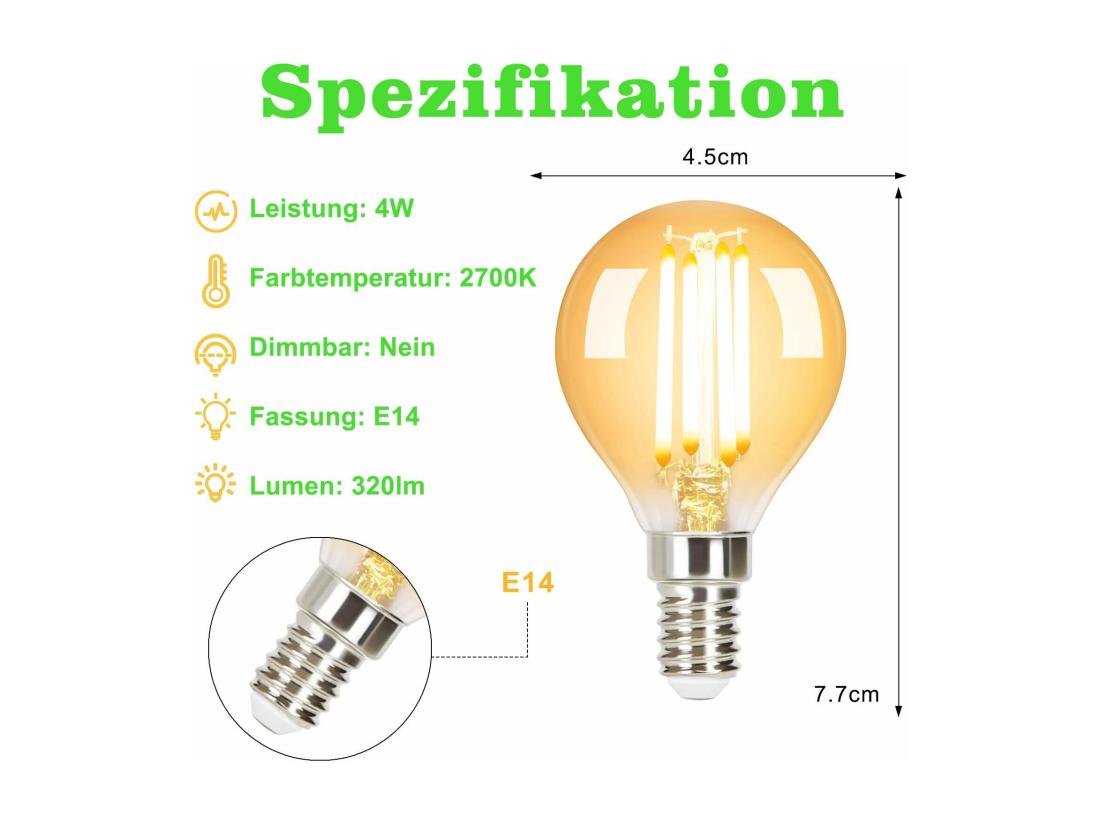 Vente Unique NETTLIFE Pack De 6 Ampoules LED E14 Lampe Vintage - G45 Rétro 2700K 4W Blanc Chaud