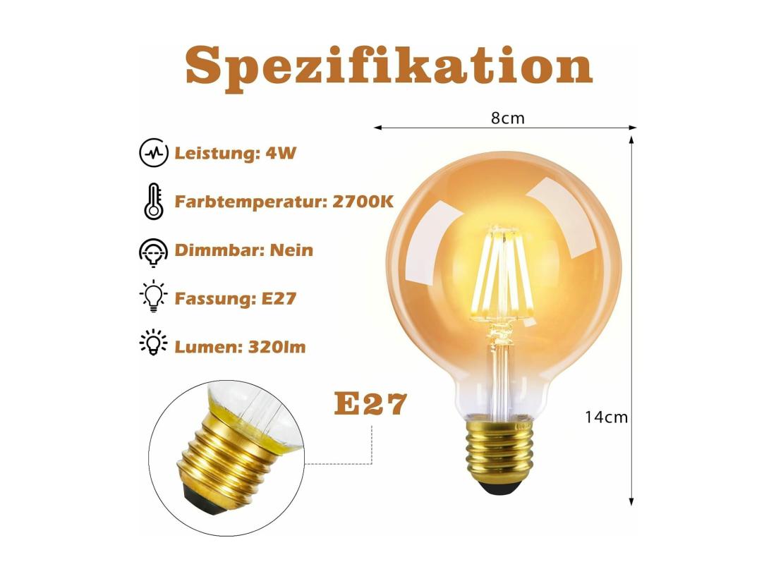 Vente Unique NETTLIFE Pack De 6 Ampoules LED E27 Lampe Vintage - Ampoules à Filament Blanc Chaud G80 2700K 4W Edison Idéales Pour Hôtel Maison Café Bar