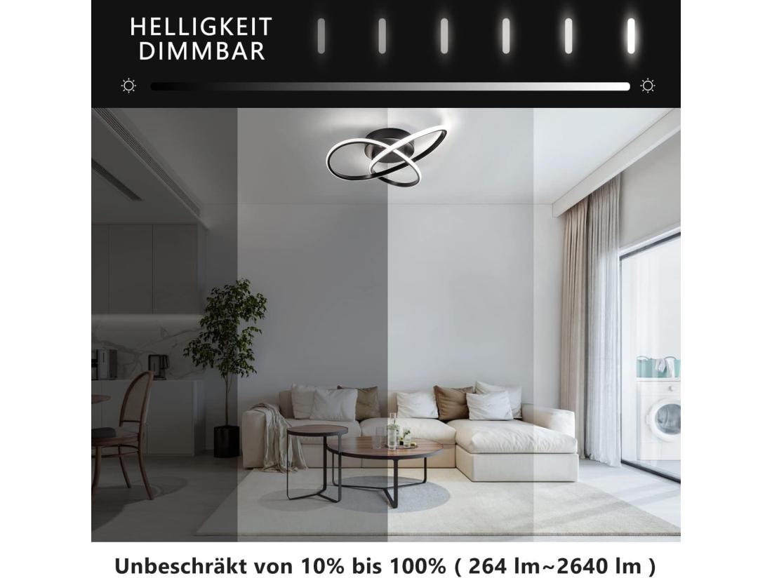 Vente Unique NETTLIFE Plafonnier LED Dimmable 33 W Lampe Noir Avec Télécommande Lampe De Chambre Moderne 40 Cm Pour Salon Cuisine Couloir Studio