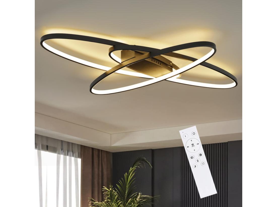 Vente Unique NETTLIFE Plafonnier LED Noir 75 W à Intensité Variable Avec Télécommande Intérieur Moderne Pour Salon Chambre Cuisine Salle à Manger Et Bureau